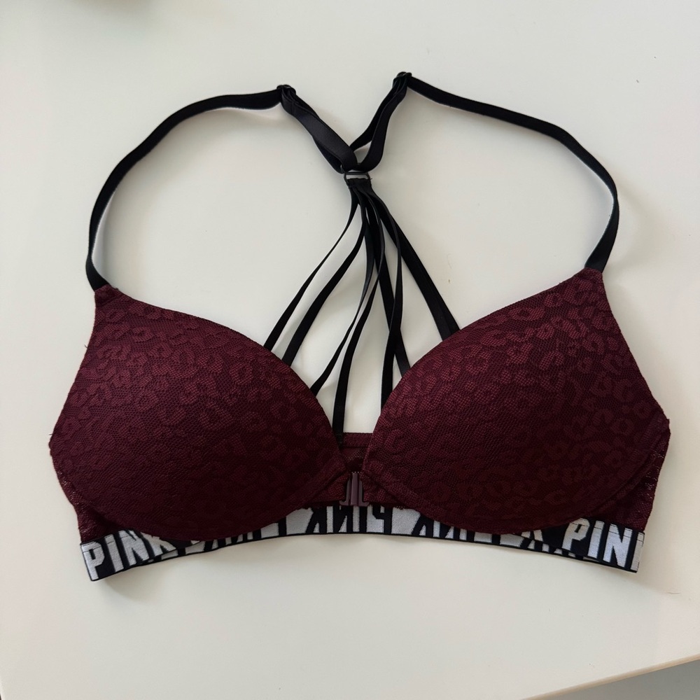 Burgundy lace Victoria's Secret PINK pushup bra